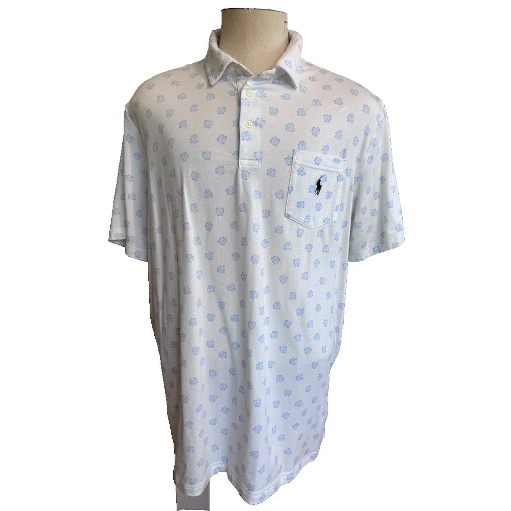 Polo Ralph Lauren Performance Polo Shirt Men's XL White Blue Floral Print Summer